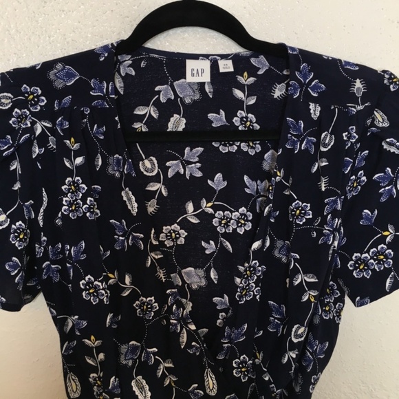 GAP Navy Floral Midi Wrap Dress XS - Picture 4 of 7